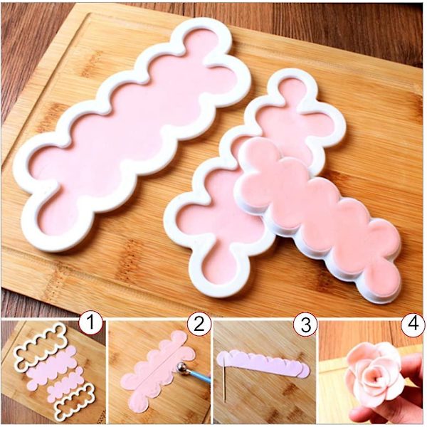 Rosblad Utstickare Fondant Utstickare Sockerkonst Glasyr Blomma Utstickare Tårtdekoration (2 Set)