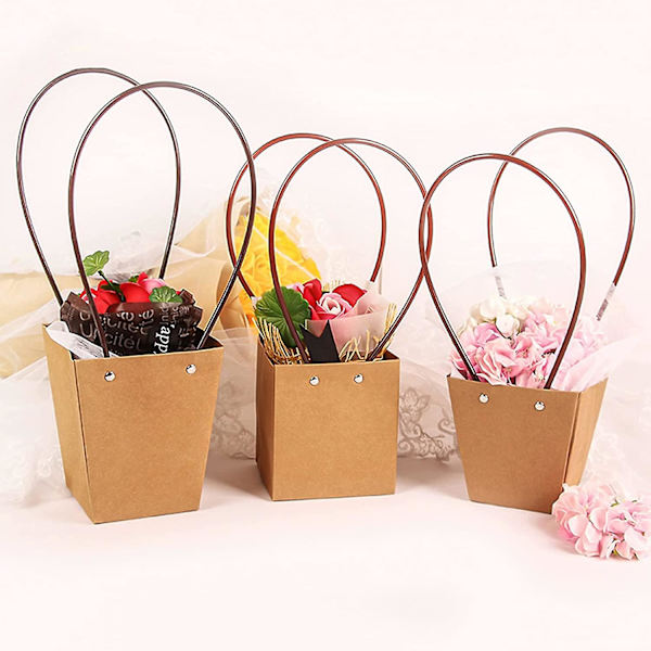 5 Stykker Blomstergaveposer Med Håndtak, Blomsteroppsats Bukettposegaver, Oasis Blomsterbukett Vanntett Bæreboks For Blomsterhandel