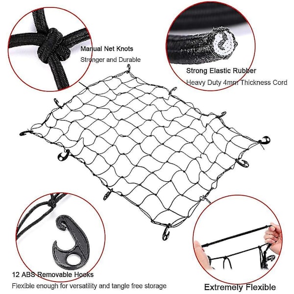 90 x 120 cm Strikknett - Stor kapasitet for bilbagasjerom, pickup lastebil bagasjerom bagasje fast nett Off-road kjøretøy bagasjeboks oppbevaringsnett Tak bilnettlomme