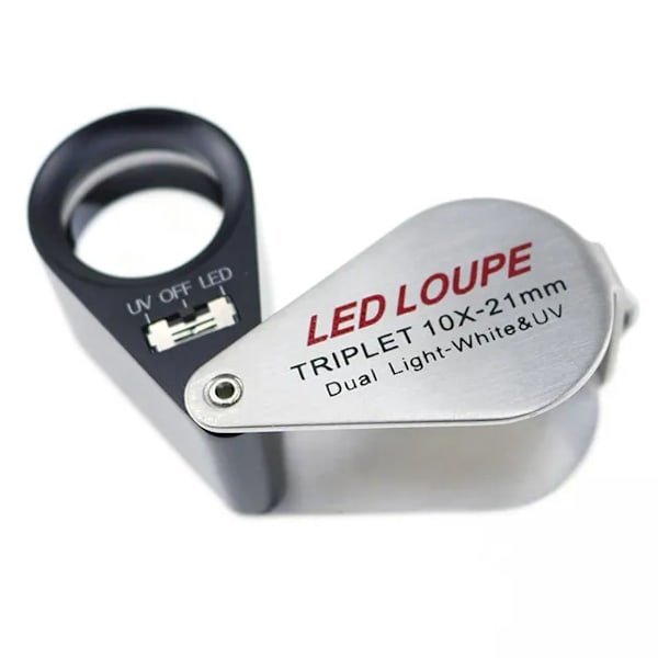 21 mm:n jalokiven linssi, kolminkertainen linssi, 10x suurennos, LED- ja UV-valolla, jalokivien ystäville