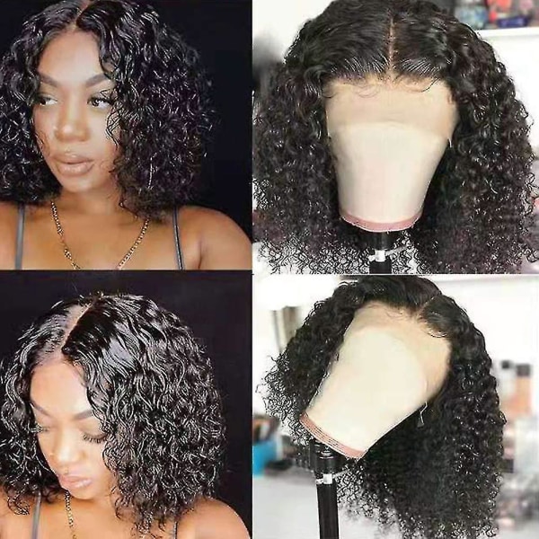 Kort Deep Wave-peruk, Brasilianskt Lockigt Virgin Human Hair Peruker Kort Bob Lockig Peruk Front Closure Korta Peruker Svart