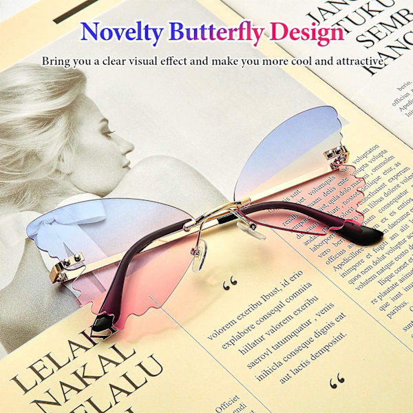 2 Paria Perhosta Rimless Aurinkolasit Kissamaiset Ylisuuret Silmälasit Metallikehyksellä Miehille Ja Naisille Punainen Vihreä Red  Green