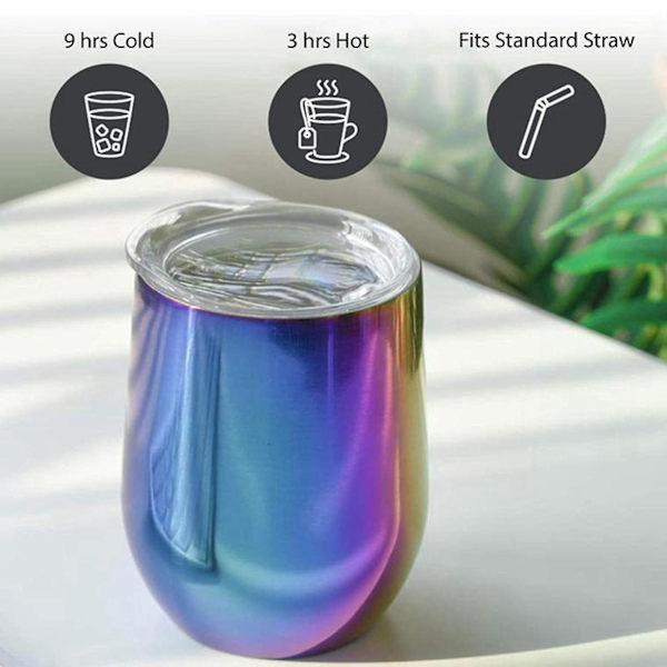 2x 12 Oz Dekket Glass: Dobbelt Vakuumisolert Rustfritt Stålkopp, Regnbuefarge
