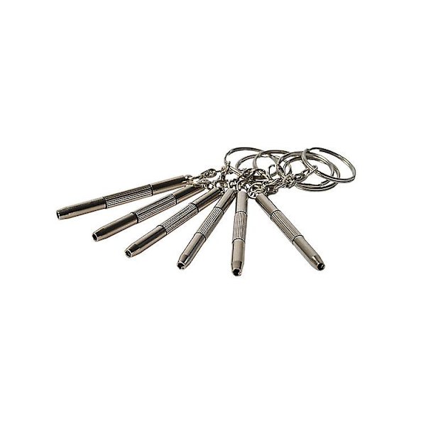 Mini Skruvmejsel för Glasögon Multi Portabel Metall Glasögonbåge Solglasögon Reparationskit Verktyg Med Nyckelring (6st, Silver)