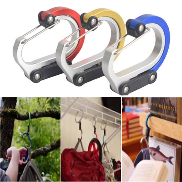 Svart 2-pack D-formad Multifunktionell Rotationsklämma Karabinkrok Utomhus Resa Fält Aluminiumlegering Karabinkrok