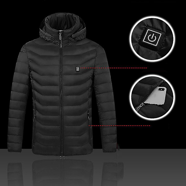 USB-ladbare elektrotermisk jakke Smart oppvarmet hettejakke for kvinner og menn 6XL Svart Nine Black Nine 6XL