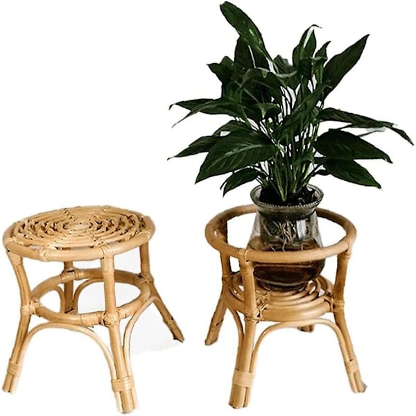 Rattan Stativ Naturlig Stativ Vevd Med Vevde Blomster Blomsterplante Planteholder For Hage Interiørdekorasjon
