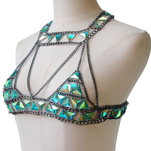 Guld-silverfärgad tunn kedja med blomspetsar, bikini-kroppskedja, halsband, smycke för kvinnor Single chest chain 1pcs