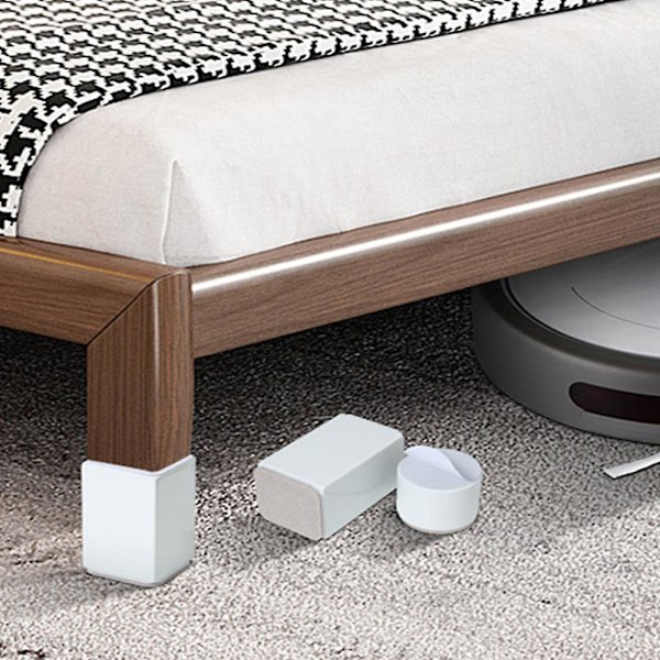 4 stk. Hjemmepleje Bordhøjdeforhøjer Fodpuder Slidstærke Møbelgulvbeskyttelsespuder Kaffebord Sofa Seng Anti-slip Benpuder Hvid Kvadrat White Square