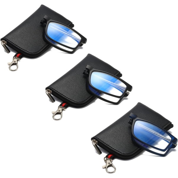 anti-blått ljus hopfällbara läsglasögon för män och kvinnor med teleskopstång bärbart mode ultralätt case （3st）