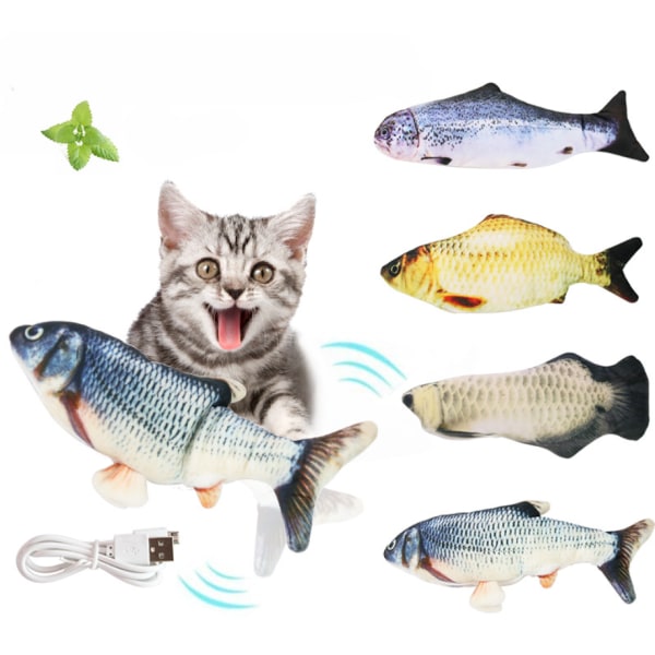Kattmynta-paket med fiskleksaker, interaktiva mjuka plyschleksaker för katter Simulerade fiskleksaker för inomhuskatter, kattungar och valpar Elektrisk simuleringsfiskleksak med