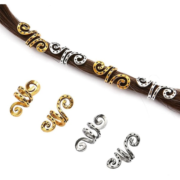 Spiralhårpärlor, metallhårmanschetter Hårflätningsringar Clip Hängen, för gör-det-själv-hårdekoration (18st, guld)