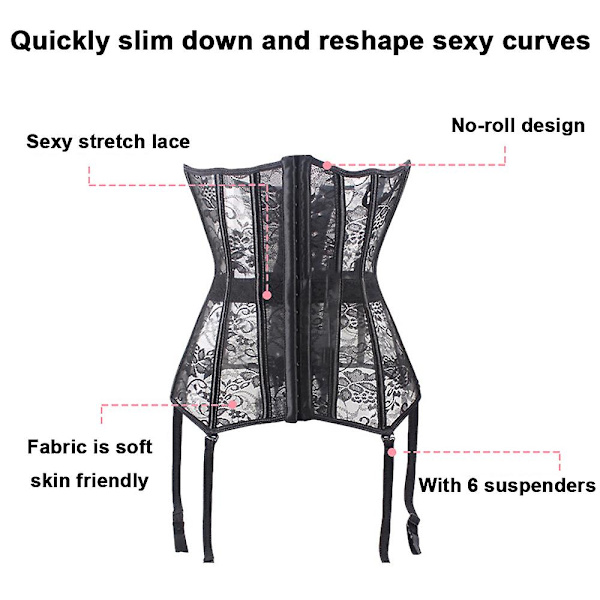 Mesh Underbust Korset Top Gennemsigtig Fiskenet Brokade Sheer Bustier Talje Cincher Lingeri Med Strømpebåndsstropper 3XL 3XL