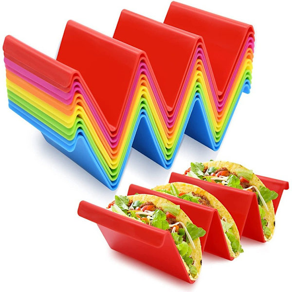 Seisovat Taco-telineet, Värikäs Tarjotin ja Premium-palveluteline Pehmeille tai Koville Taco-kuorille, Astianpesukone- ja Mikroaaltouuni-kestävä, Monivärinen