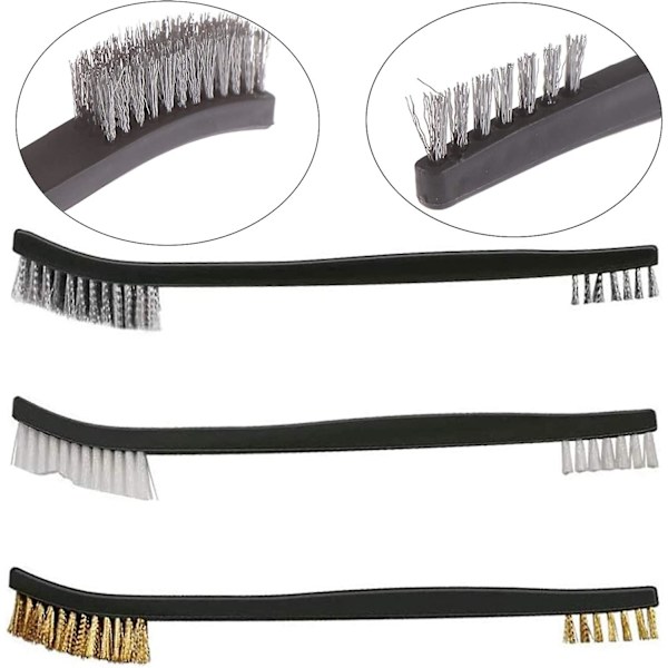 Nylon Wire Brush Set Hakerensendebørste Sett Mini Nylon Wire Børster Messing Rustfritt Stål Wire Brush Liten Wire Brush Plast Håndtak Rengjøringsmiddel (7 Deler