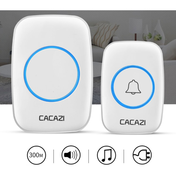 Trådløs Dørklokke Hjem Europæisk Standard Trådløs Dørklokke Villa Dørklokke Ultra Fjernbetjening Døråbner, En til En, Hvid
