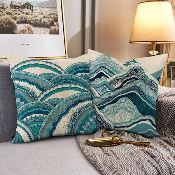 Putetrekksett med 4, Sommerdekorative Sofa Bomullslinputetrekk Kvadratiske Putetrekk for Stue, Seng, (45*45cm)