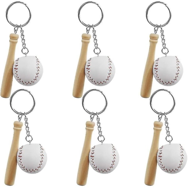 Baseball- ja puinen maila-avaimenperä Baseball-juhlalahja baseball-teemajuhliin, syntymäpäiväjuhliin (6 kpl, valkoinen)