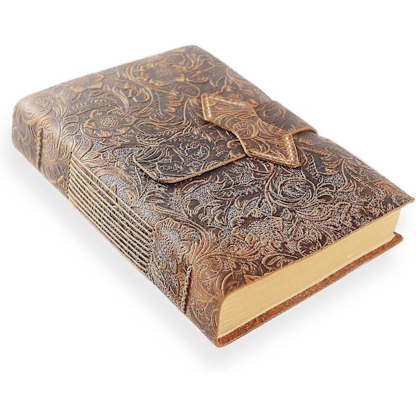 Läderjournal A5 Skrivbok - Antik Handgjord Läderbunden Daglig Anteckningsbok - Blankt Papper Medium 22x15cm, Resa Män/kvinnor/resenärer/studenter A