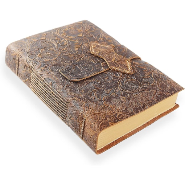 Lærjournal A5 Skriveblokk - Antikk Håndlaget Lærbundet Daglig Notatbok - Blankt Papir Medium 22x15cm, Reise Menn/kvinner/reisende/studenter A
