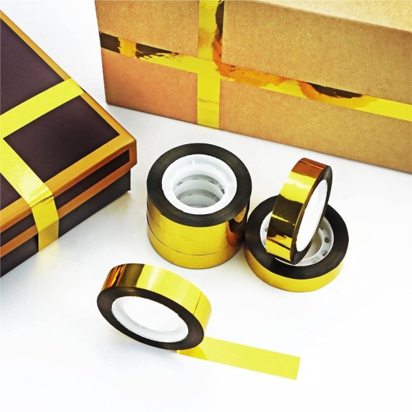 Gullmetallisert polyestermylarfilmtape med lim, speiltape DIY dekorative tape, dekortape for aksentvegg, (4, gull, 3cm*5m)