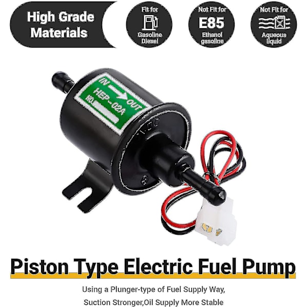 Universal 12V Elektrisk Bensinpumpe - 4-7psi Strøm 1,0-2,0A Inn- og Utgang Diameter 8mm (5/16\") Ekstern Pumpe
