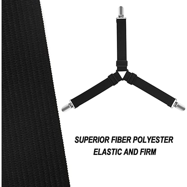 4 Styk Justerbare Elastiske Sengelinnedklemmer Trekant, Justerbar Sengelinnedklemme Rem Justerbar Sengelinnedholder Til Sengelinned, Sofa Og Mere 4stk Sort