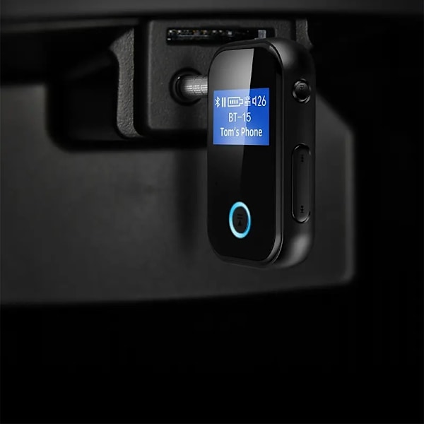 Auton Bluetooth 5.0 -vastaanotin 3,5 mm AUX-liitännällä ja matalalla viiveellä langattomaan äänentoistoon - 2-in-1 kannettava auton äänen langaton Bluetooth-sovitin