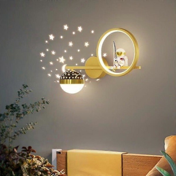 Vegglampe for barnerom, kreativ astronaut, tegneserieastronaut, stjernehimmel, soverom, nattbordslampe black
