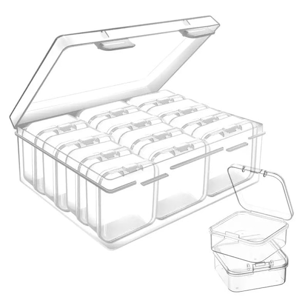12 st pärlförvaringslåda, plast pärlförvaringslåda, transparent förvaringslåda, hantverksbehållare, med 2 gångjärnslock