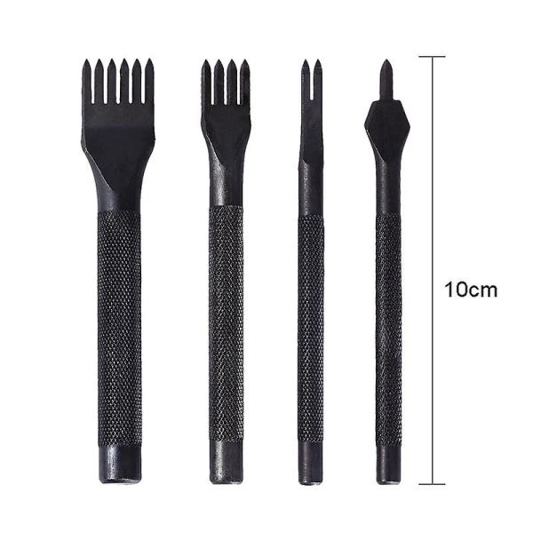 Stål DIY Diamant Snörning Sömnadsmejsel Set Läderhantverkskit, Läderhantverk Tandhålsverktyg (1 set (4 st), Svart)