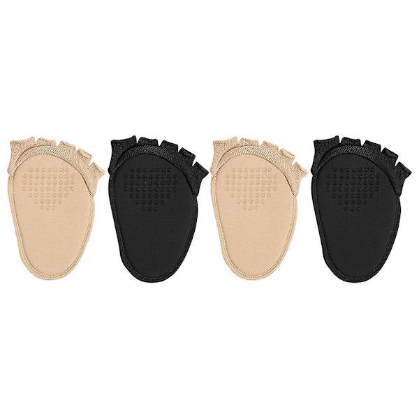 2 Par Anti-halk Halvstrumpor Högklackade Fingersockor Halvhandstrumpor Bekväma Socksskinn Färg skin colour Black 13x8.3x0.6cm