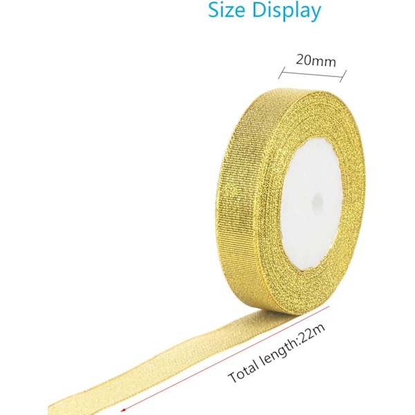 Organza bånd med glitrende metal dekorativt bånd, brugt til julegaver og buket dekoration (4 stykker blandede farver)