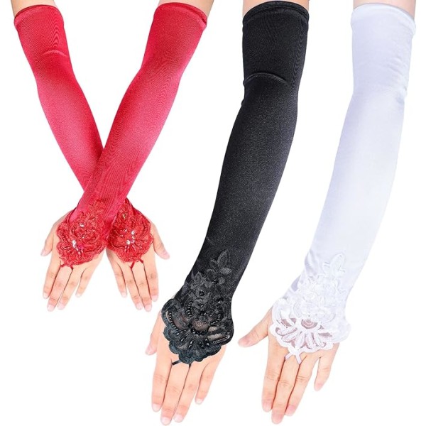 Dametilbehør, Halloween røde handsker, hvide handsker, sorte handsker, flaptilbehør, hvid, sort, rød, generel størrelse