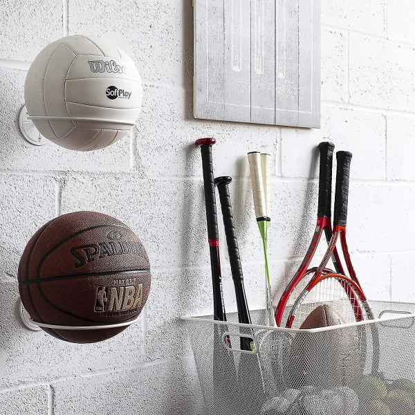 Väggmonterad Bollförvaring Sportbollhållare Rack Display Förvaring Stål (svart)Vit White 1pcs