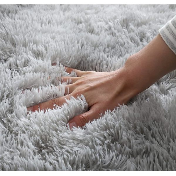 Luddensoft Matta, Fluffig Faux Pälsmatta Dekorativ Gradient Matta för Sovrum Vardagsrum Matrum (Ljusgrå, 80120cm)