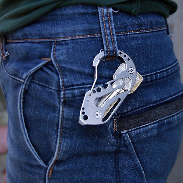 Monitoiminen Mini Työkalut Ulkokäyttöön Karabiner Ruuvimeisseli Jakoavain Avaimenperä (2kpl, hopea)