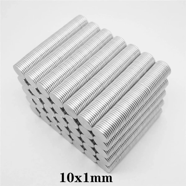 100 STK 10x1 mm tynne neodymmagneter Magnetskive Magnetisk rund magnet, kjøleskap, kontor, tavlemagneter for håndverk