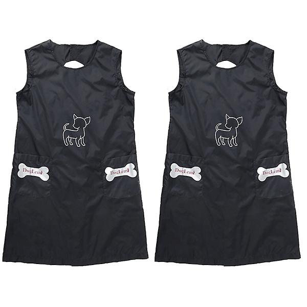 3st vattentät husdjurskosmetologkläder Djursalong Trimförkläde Kosmetologbaduniform (svart, S 2pcs L