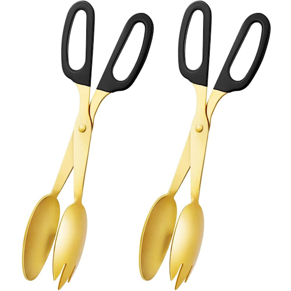 2-pack 10-tums serveringsklämmor i guld, serveringsredskap i guld, salladsklämmor, bufféklämmor, halkfria och i rostfritt stål