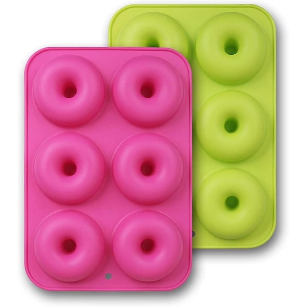 Sæt med 2 Madkvalitets Non-Stick Silikon Donutforme, Grøn og Pink Farve