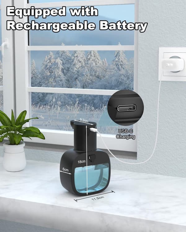 Automatisk sæbedispenser vægmonteret 500 ml genopladelig USB-C berøringsfri infrarød sensor til køkken badeværelse sort IPX5