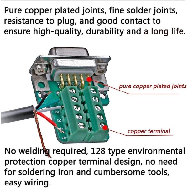 Lödfri Rs232 D-sub Seriell till 9-stifts Terminalblock Plug Adapterkontakt Breakout Board med Hus Långa Skruvar Avgasrör (hane + hona)