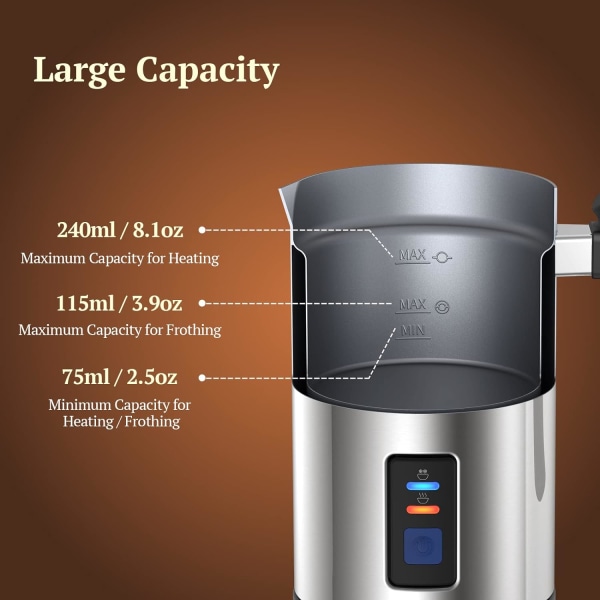 Mælkeskummer，Elektrisk varm- og koldskummaskine, mælkevarmer kaffeskummer med temperaturkontrol, automatisk sluk, non-stick inter