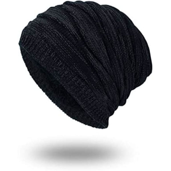 Lang Slouch Varmt Beanie, Unisex Beanie Hat Kvinder Mænd Vinter Varmt Strikket Huer (Sort)