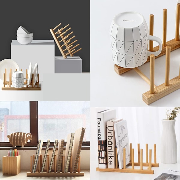 Bambustallrikställ Platthållare Kompakt Kök Förvaringsskåp Organizer för Tallrik/Platta/Skål/Kaffekopp/Pottlock/Skärbräda