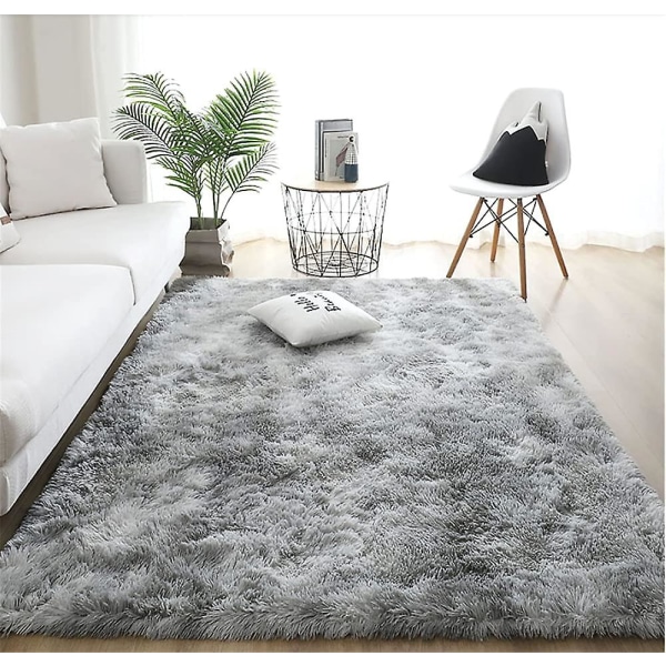 Pörröinen lattiamatto Fluffy Faux Fur Area Matto Koristeellinen gradienttilattiamatto makuuhuoneeseen Olohuoneen ruokasaliin (vaaleanharmaa, 80120cm)