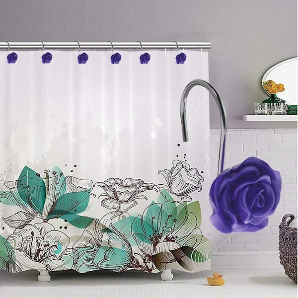 12 stk. Hjemmemode Dekorative Rustfrie Bruseforhængskroge Rose Design Bruseforhængsringe Kroge (rød) Lilla Purple