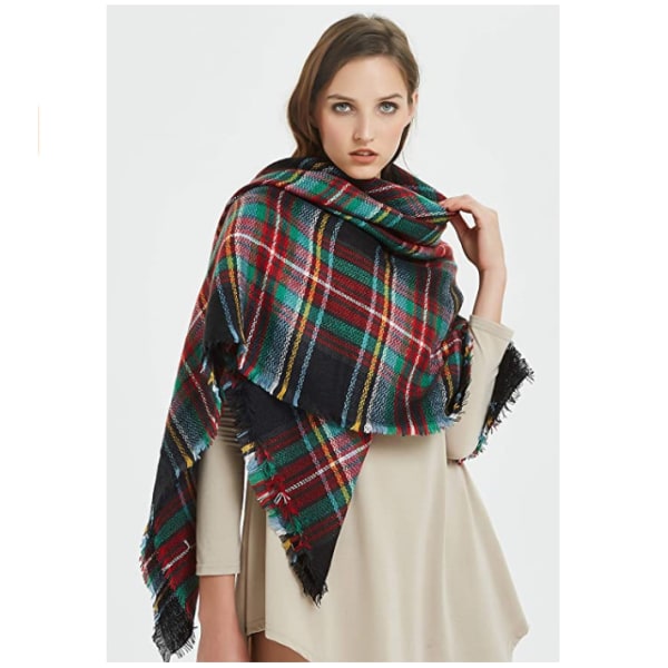 Efterårs- og vinterimitation cashmere farverig ternet firkantet tørklæde dobbeltsidet tørklæde dame sjal farverig ternet tørklæde 140*140cm (FX-08