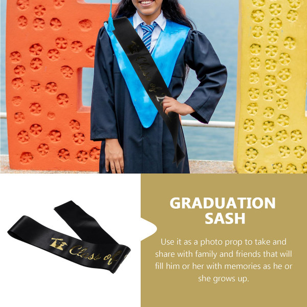 5 stk Blå Ornament Bånd Senior Gave Graduation Sash Klasse Forbrugsvarer Sort 160x9.5cm Black 160x9.5cm
